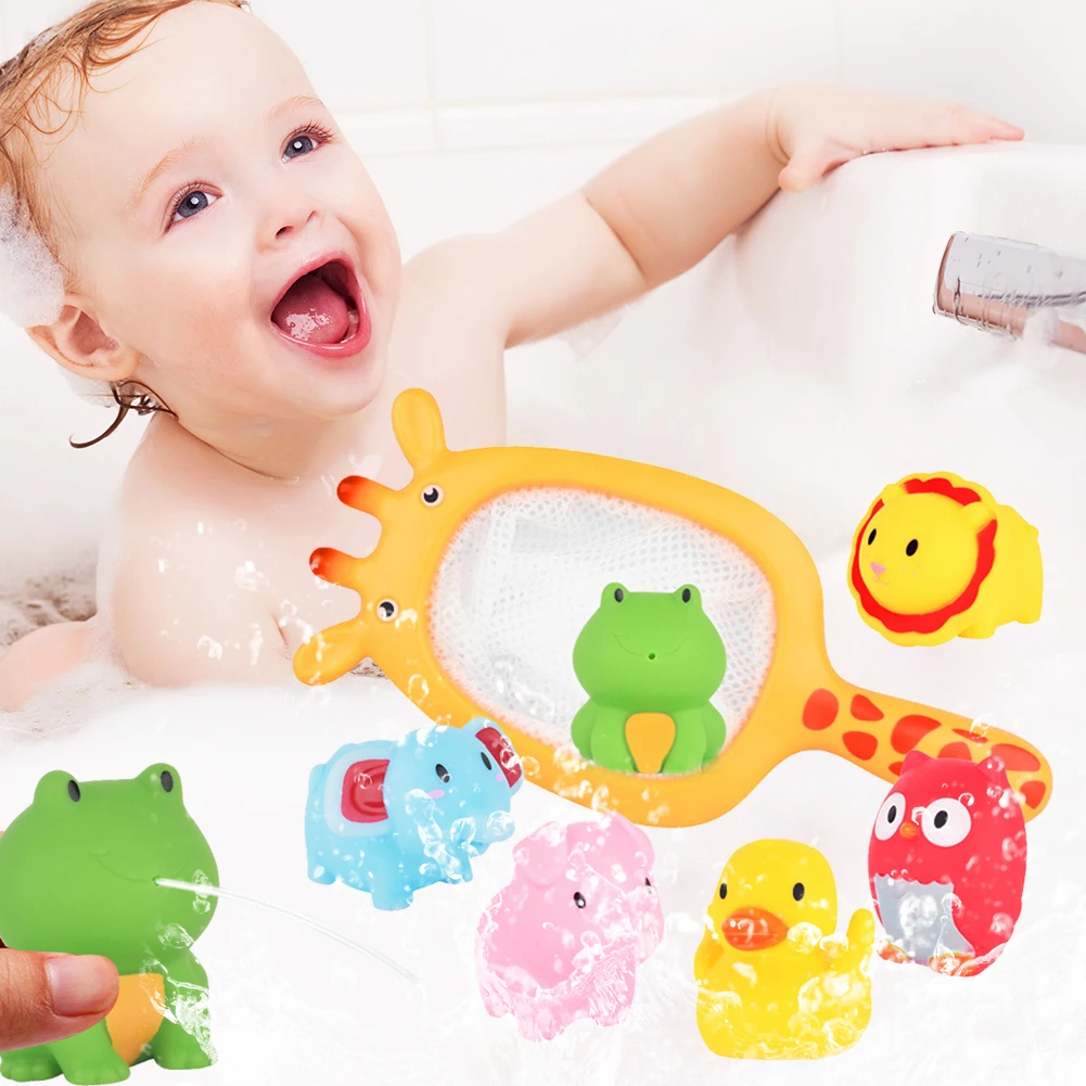 

10pcs Baby Bath Toys Giraffe Animal Floating Net Baby Fishing Water Swimming Toys Sets Shower Bathing Toys for Children Gifts