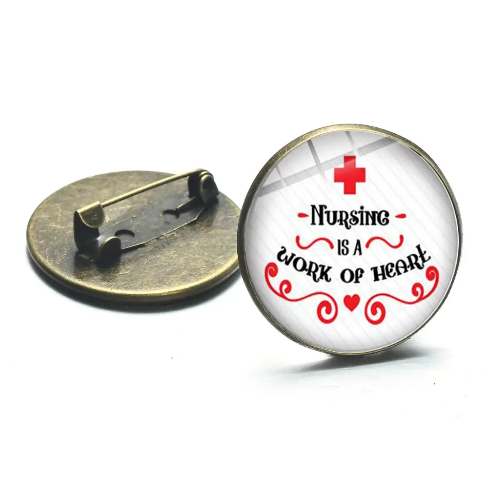 SIAN Cool Style Nurse Symbol Brooch Nursing Is A Work of Heart Cap Stethoscope Glass Round Brooches Hospital Clothes Pins | Украшения и