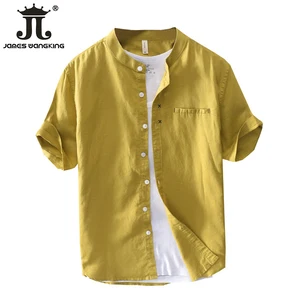 Новинка 2019 мужская хлопковая рубашка с коротким рукавом и воротником-стойкой, размер M-XXXL