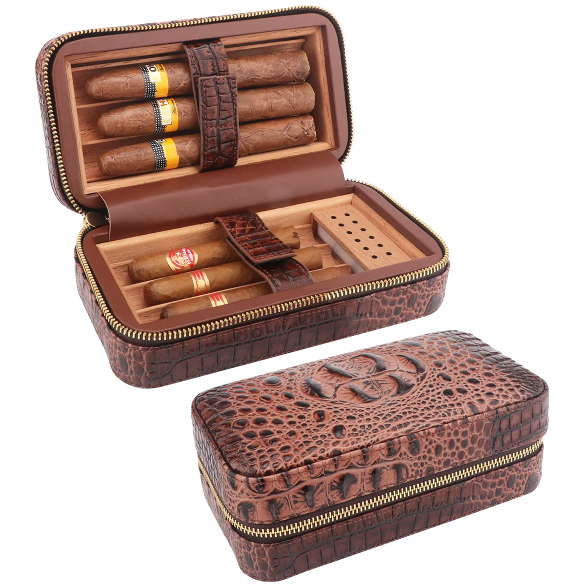 

Xifei Travel 6 Slots Leather Cigar Humidor Case Cedar Wood With Humidifier&Dropper Portable Bag Smoking Accessories For COHIBA