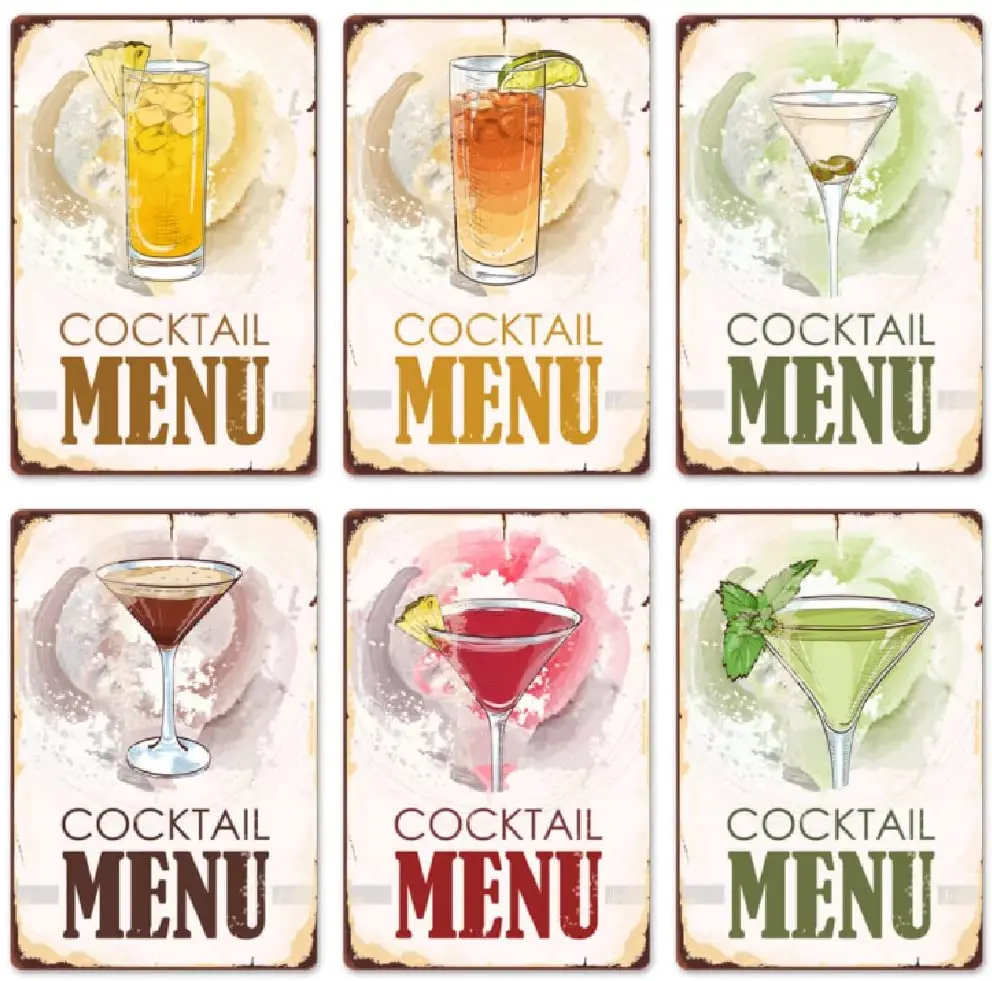 

Wupi nape 6 Pieces Vintage Cocktail Tin Signs, Nostalgic Metal Sign Wall Hanging Man Cave Bar Cafe Home Decor