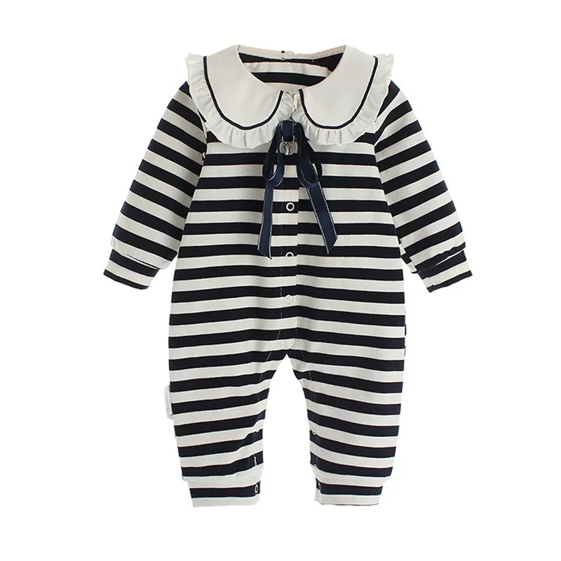 Детский полосатый комбинезон с воротником Питер Пэн и бантом|Ромперы| |
