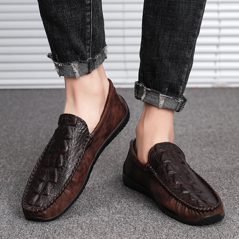 British Style Crocodile Pattern Shoes Men Autumn Casual Breathable Leather Peas Loafers Trend Lazy HC-426 | Обувь
