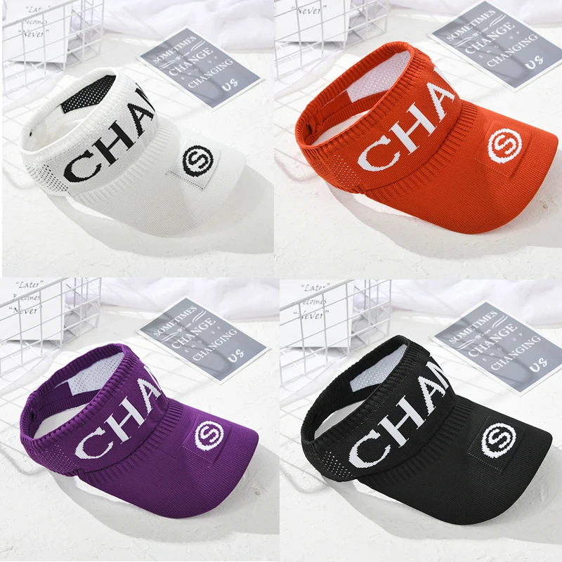 

Women Empty Top Hat with Letter Embroidery Casual Adjustable Cotton Sun Visor Cap Summer Beach Hats Bone