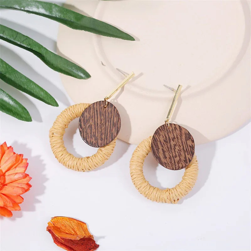 YAOLOGE Boho деревянные серьги, подвеска из натурального дерева ручной работы, креативные антикварные Винтажные висячие серьги для женщин, ювелирные изделия в богемном стиле - Окраска металла: W180