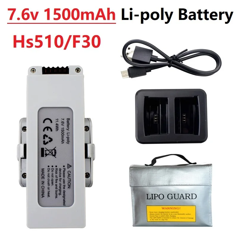 

Original 7.6v 1500mAh Battery For Hs510/F30 Drone With Explosion-proof Bag/Charger RC Quadcopter Spare Parts Accessories