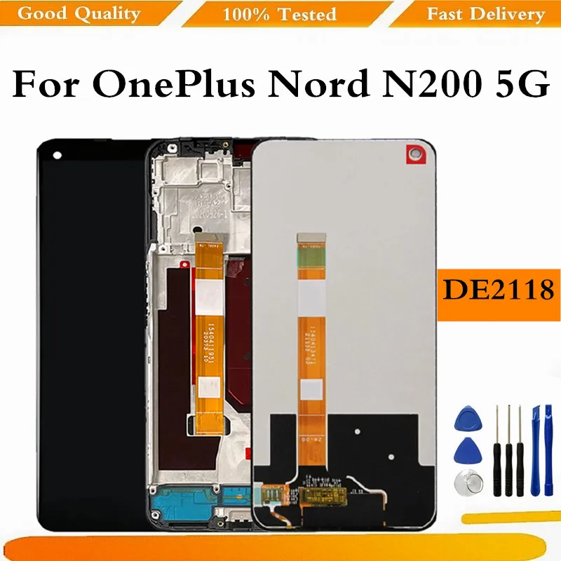 

Для OnePlus Nord N200 ЖК-дисплей, сенсорная панель экран дигитайзер в сборе с рамкой для OnePlus N200 5G DE2118 дисплей часть