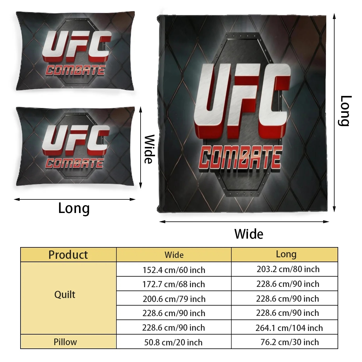 

UFCs Graphic Printed Bedding Set Pattern Printing Polyester Quilt Cover Set 3 Pieces Quilt Cover Pillow Cover Set