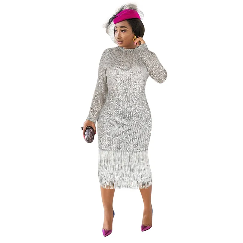 Женское облегающее платье с длинным рукавом и блестками вечерние праздничные