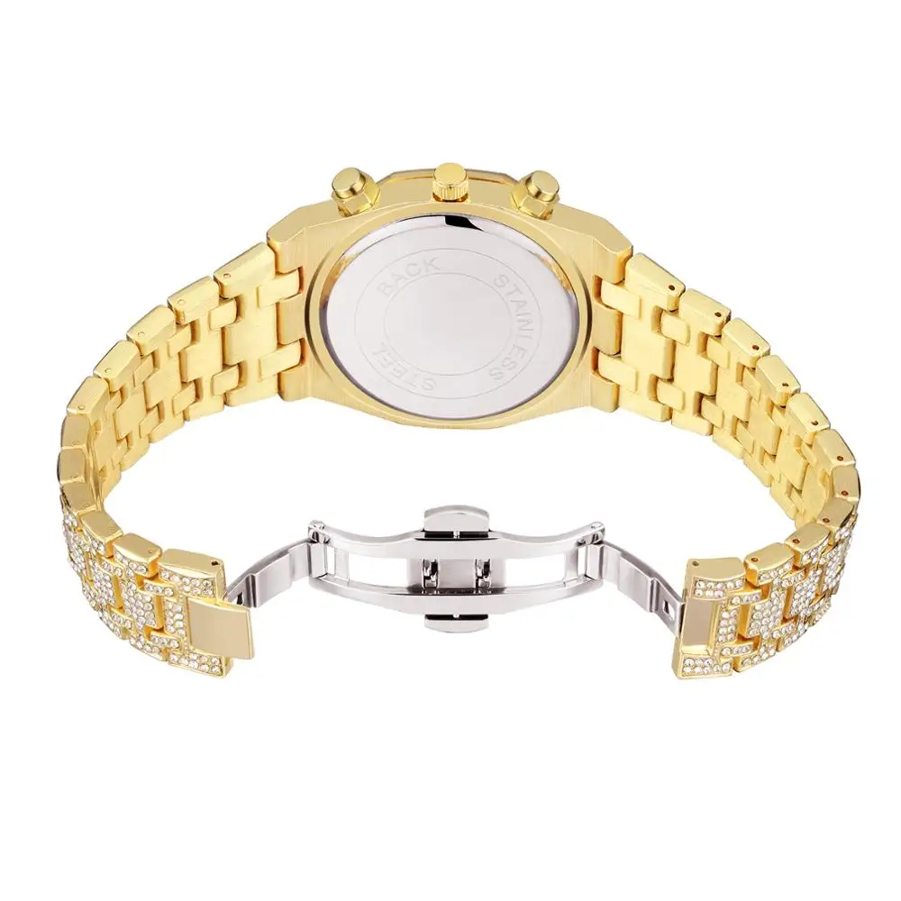 

Big Dial Luxury Men Women Watches Chronograph Diamond Iced Out Watch Gold Steel Female Male Clock Relogio Masculino Reloj Mujer
