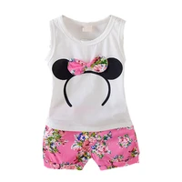 fashion brand summer infant baby girls clothing sets toddler sport cartoon bow vest pants infant cotton suits kids clothes