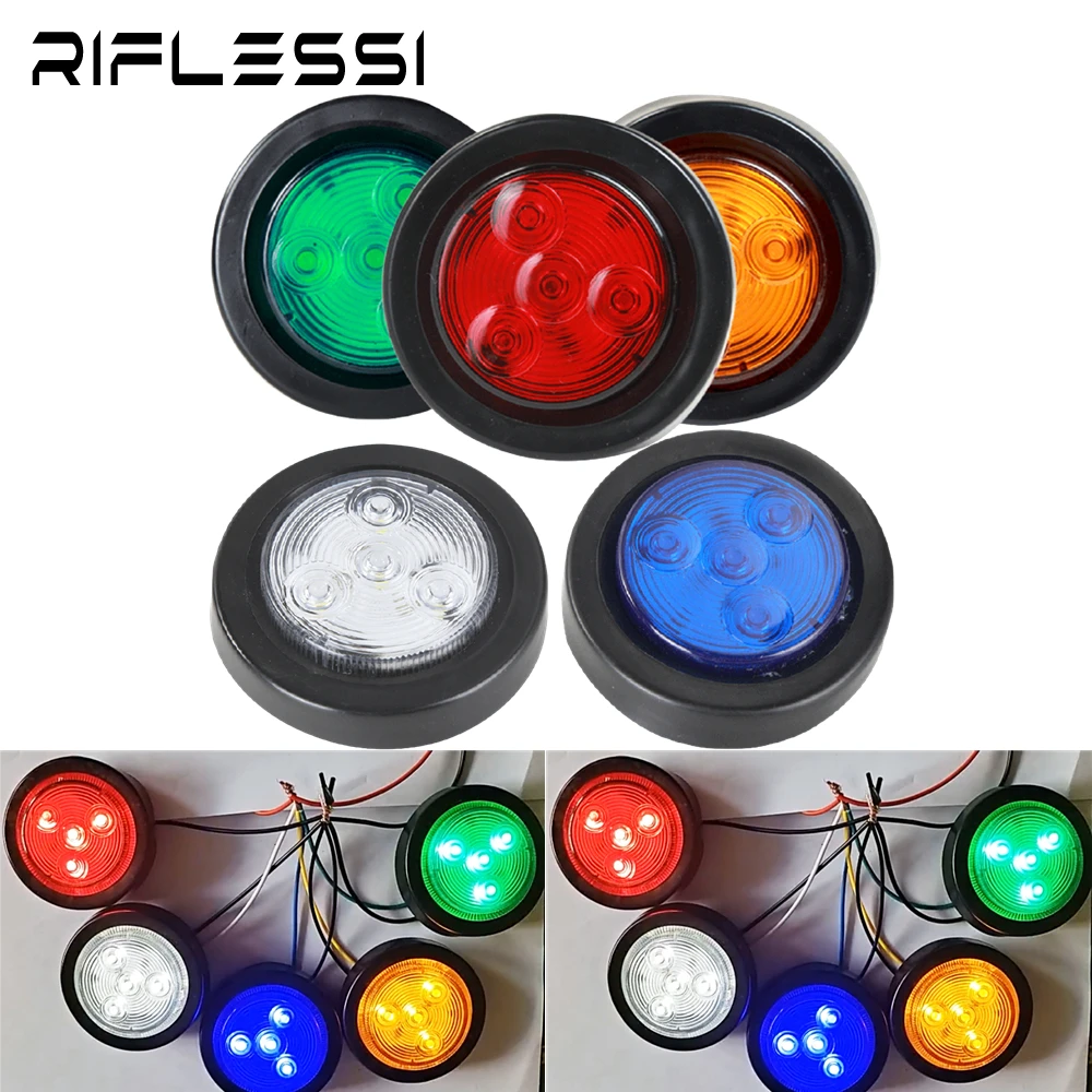 

2 x Trailer Side Marker LED 24V Round Marker Lights For Trucks RV Van Side Light Red White Amber Blue Green