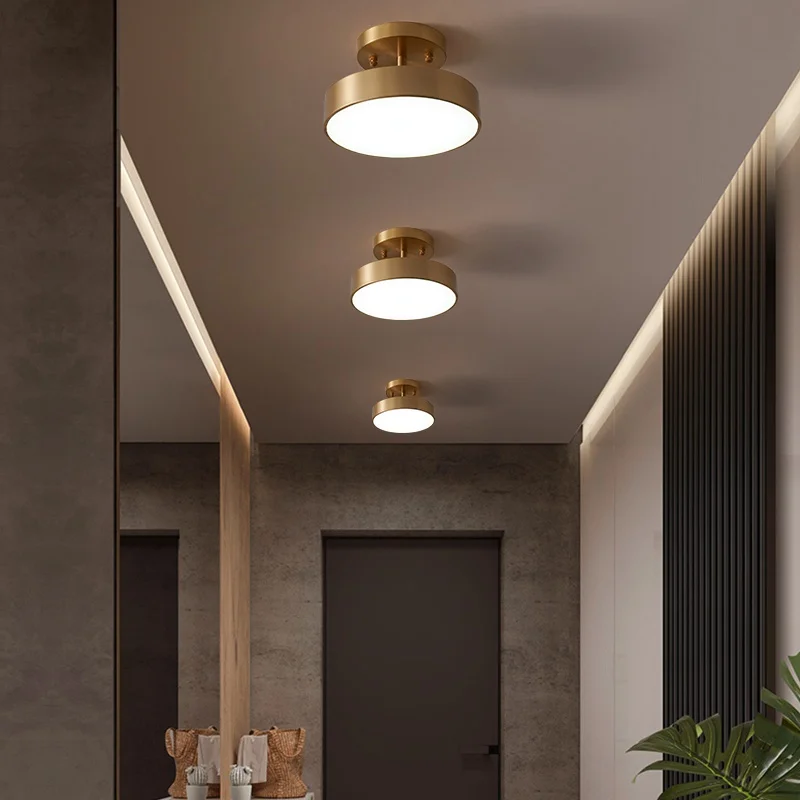 

Modern Led Ceiling Lamp for the Corridor Staircase Aisle Balcony Golden Copper Circle Hallway Suspended Chandelier Lighting