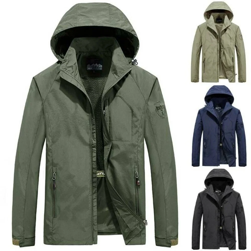 

Men Hooded Jacket Tactical Hoodie Casual Thin Military Coat Zip Pockets Outwear