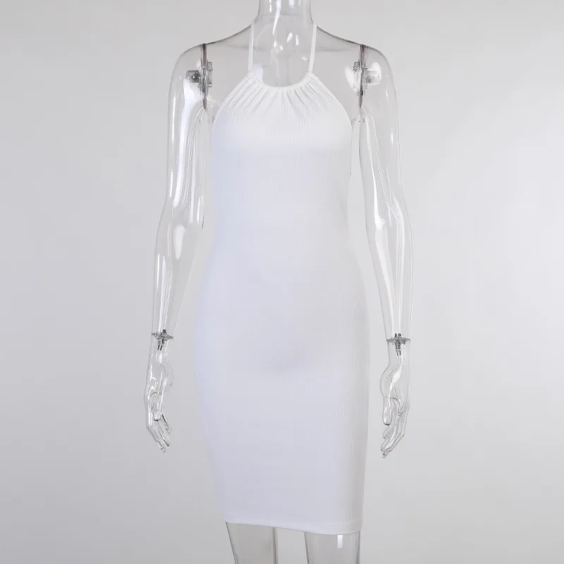 

Knitted Halter Mini Dresses For Women Midnight Sexy Bodycon Dress Club Birthday Backless White Summer 2021 Party Skinny Sundress