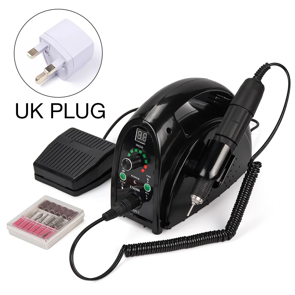 220-240V UK Plug Мощная 65 Вт электрическая дрель для ногтей 35000 об/мин, маникюрный аппарат, инструменты для педикюра, аксессуары, сверла, пилочка, оборудование для дизайна ногтей с ЖК-дисплеем - Цвет: 220-240V UK Plug