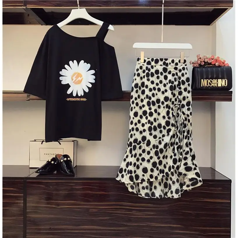 Женский летний комплект из 2 предметов Базовая футболка с открытыми плечами и