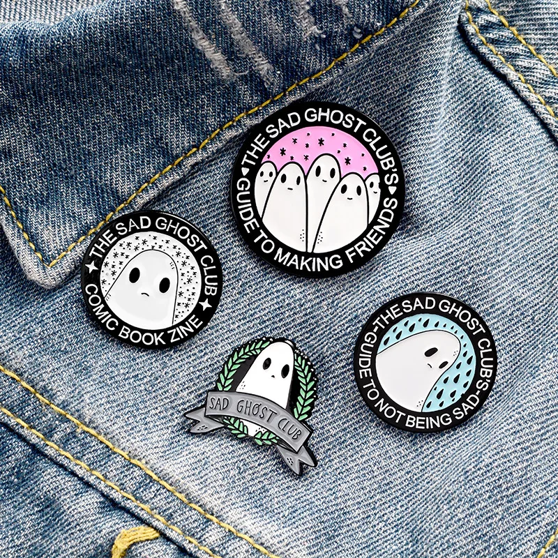 

Creative Sad Ghosts Club Brooch for Women Dress Bag Shirt Enamel Pins Broches Badge Pines Metalicos Jewelry Brosche Accessories