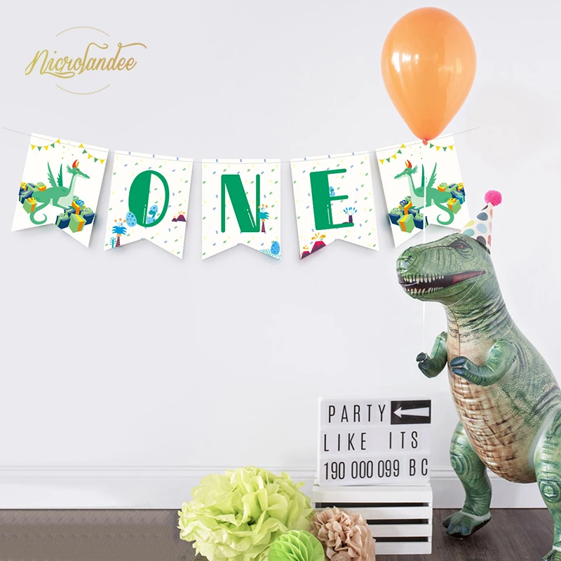 NICROLANDEE динозавр один баннер высокий стул на 1-й День Рождения Вечеринка Baby Shower