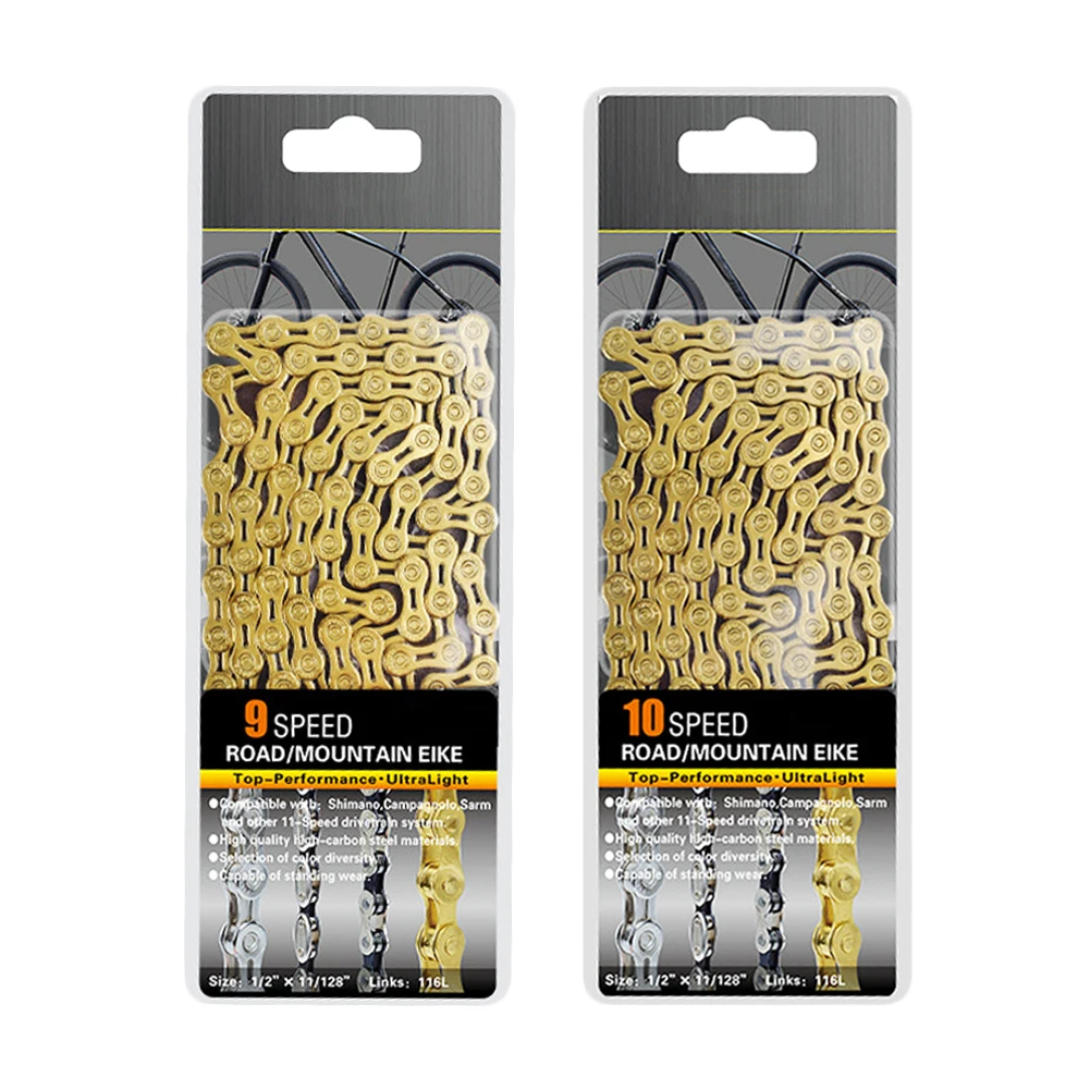 

Bicycle Chains 9 10 Speed Velocidade Titanium Plated Ti Gold Silver Mountain Road Bike MTB Chain Part Cycling 116L