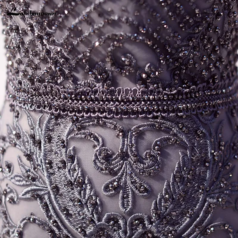 

Luxury Grey Crystals Evening Dress 2020 Long Mermaid Beaded Cap Sleeve Evening Gown Formal Party Dress Vestido Gala Largo