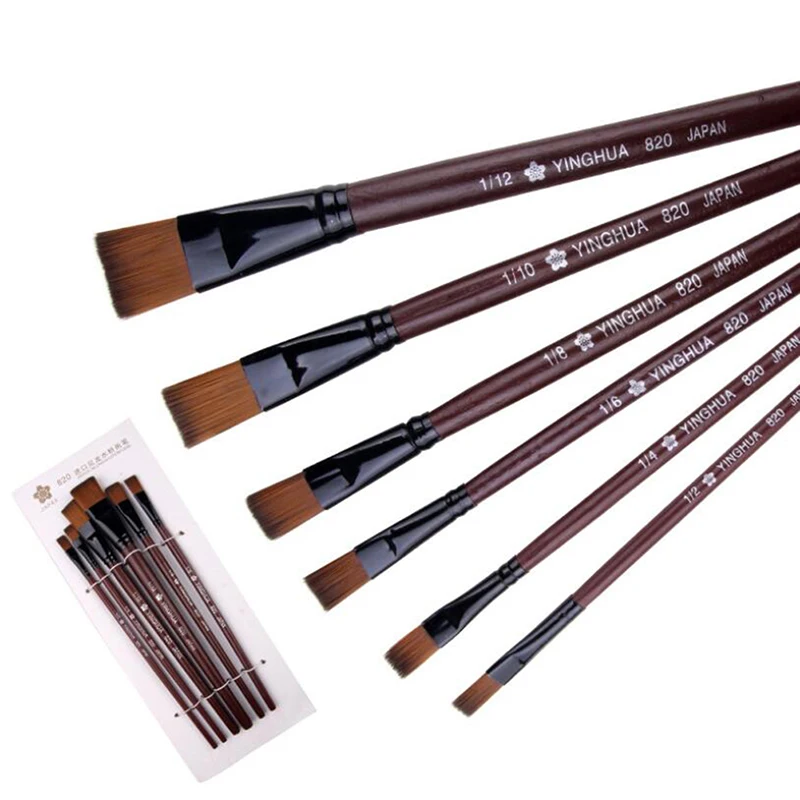 

6Pcs/Set Flat Nylon Hair Oil Painting Acrylic Painting Brushes Artist Supplies