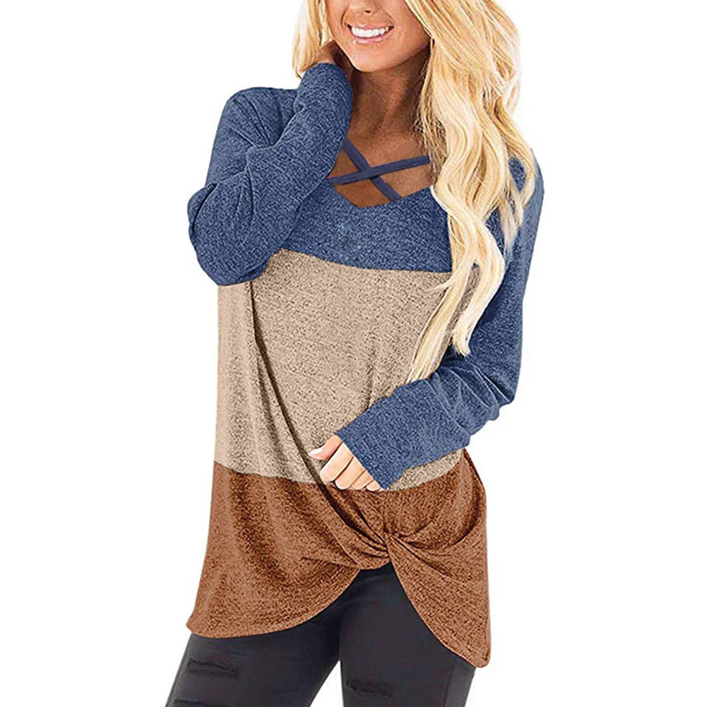 Футболка женская с V-образным вырезом блузка из смешанного хлопка перекрестным