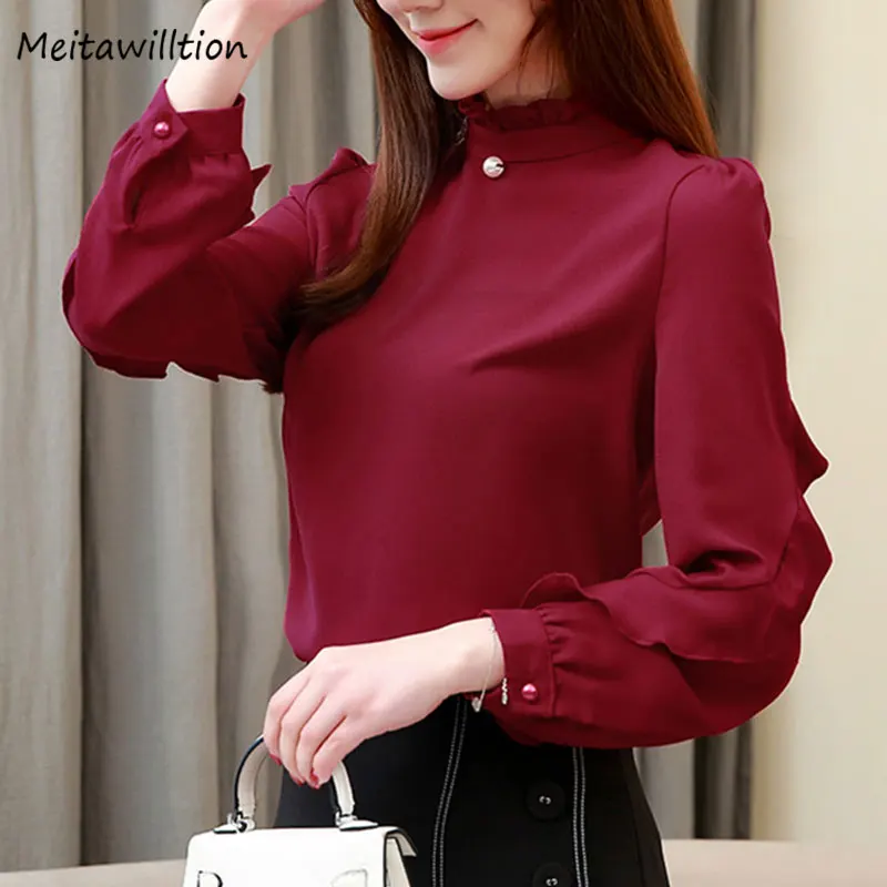 Весна Осень 2020 шифоновая блузка рубашка в Корейском стиле повседневная