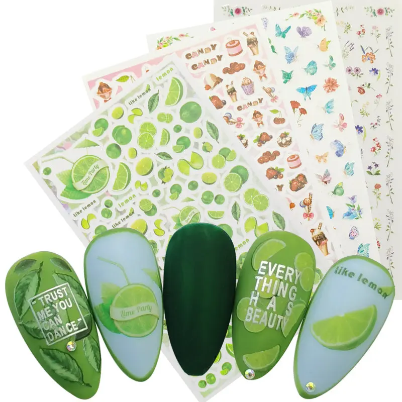 

2022 Summer NEW 3D Lemon Flower Design Sticker for Nails Adhesive DIY Manicure Slider Nail Art Sticker Nail Sliders