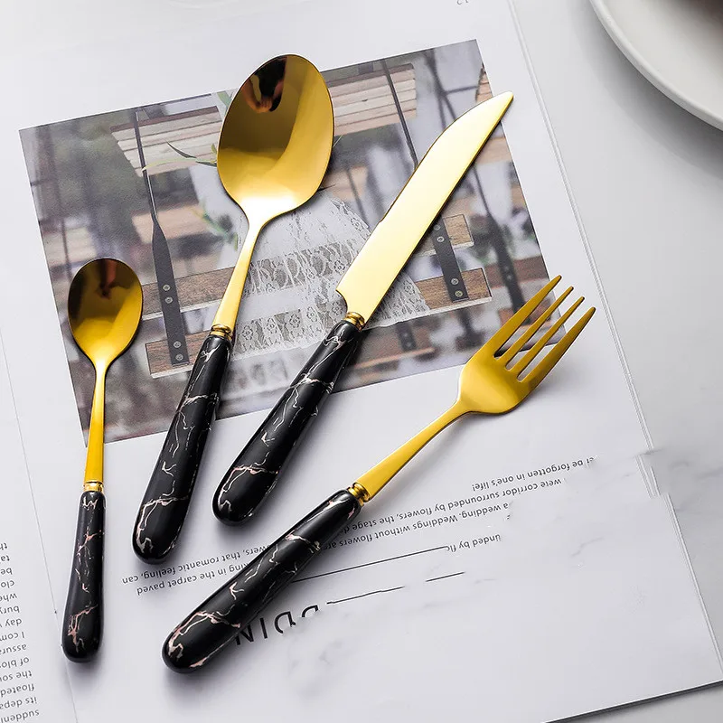 

24pcs Stainless Steel Cutlery Set Luxury Tableware Ceramic Handle Fork Spoon Knife Set Dishwasher Safe Dinner Set Dropshipping