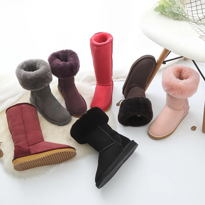 Женские высокие сапоги из 100% натуральной овечьей кожи зимние женские для снега