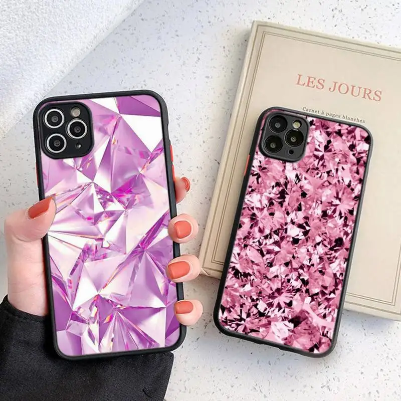 

Gold Purple Pink Diamond Phone Case Black Transparent Matte For IPhone 7 8 11 12 S Mini Pro X XS XR MAX Plus Cover Shell