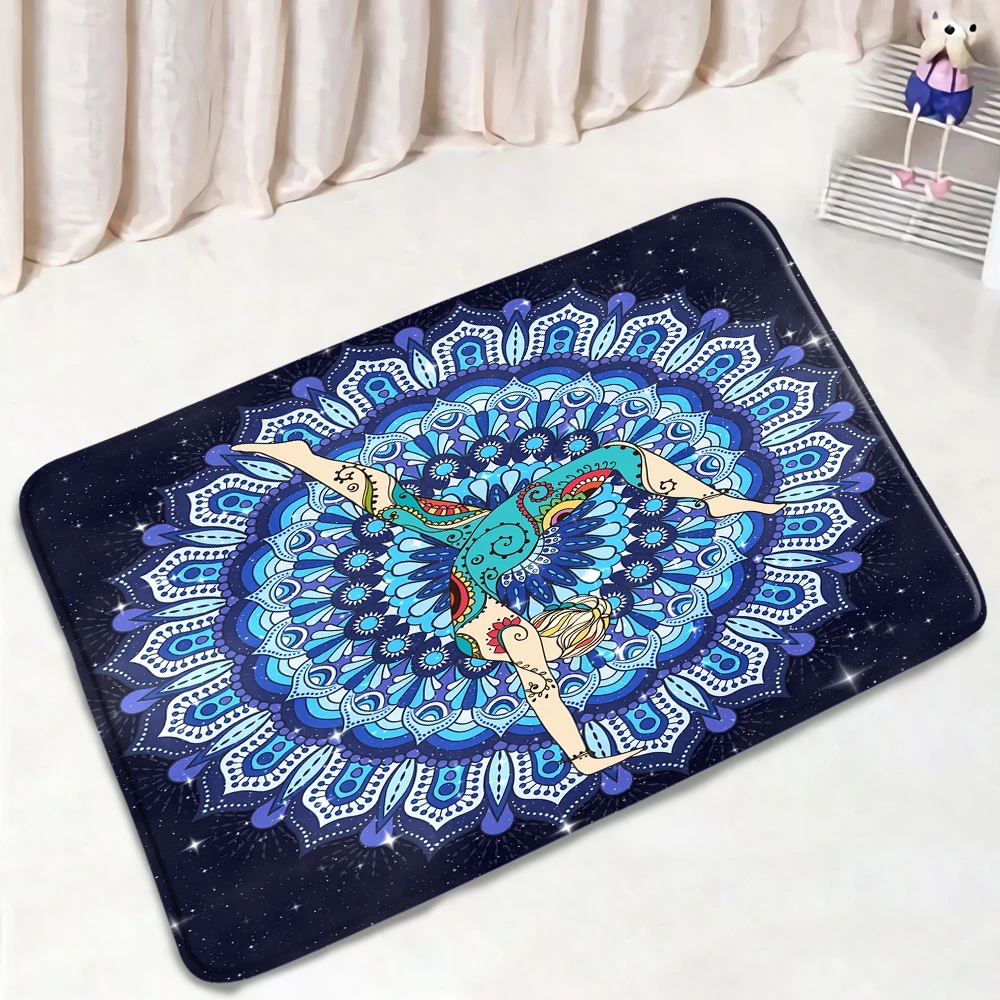 

Blue Mandala Flower Bath Mat Ethnic Style Floral Anti-Slip Absorb Water Carpet Bathroom Kitchen Bedroon Floor Mats Home Decor