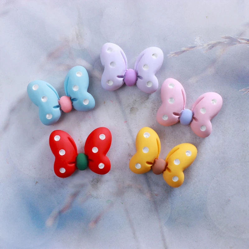 

30Pcs Cute Cartoon Dot Bowknot Flat Back Resin Gloves Brooch Hair Bow Clip Embellishments DIY Scrapbook Phone Crafts Accessories