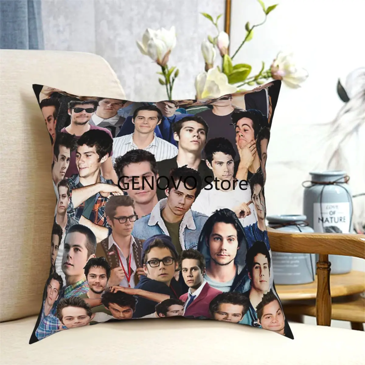 

Dylan O'brien Collage Teen Wolf Stiles Square Pillow Case Cushions for Sofa Novelty Cushion Covers