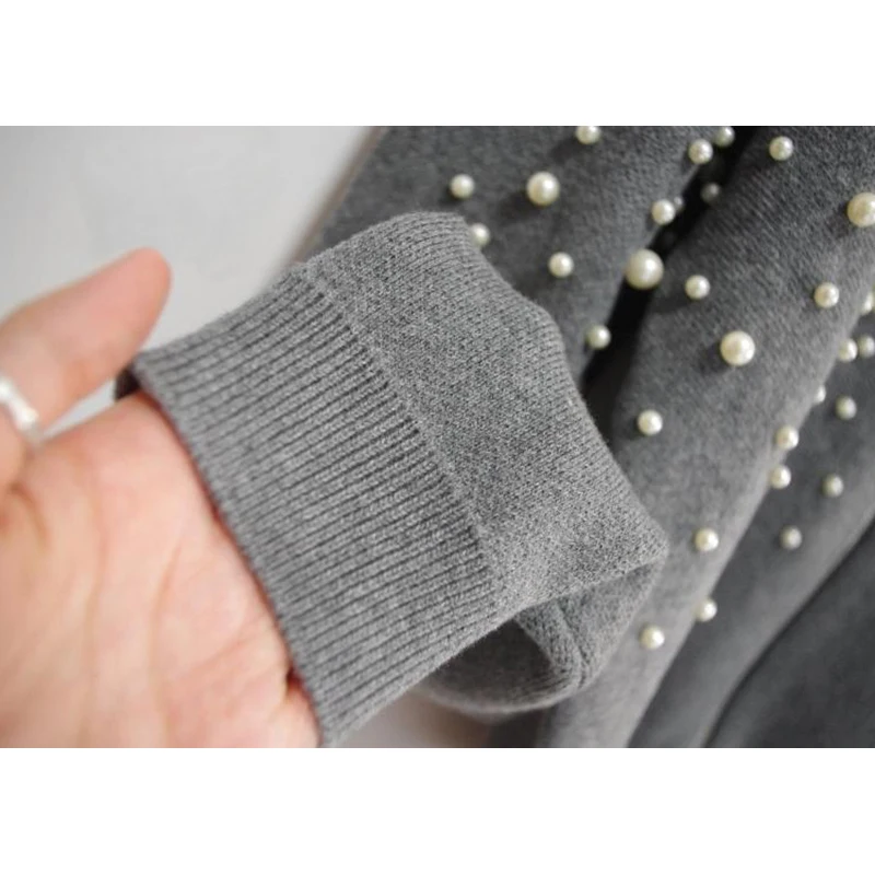 Женский вязаный кардиган рождественский свитер с жемчужинами и бусинами осень