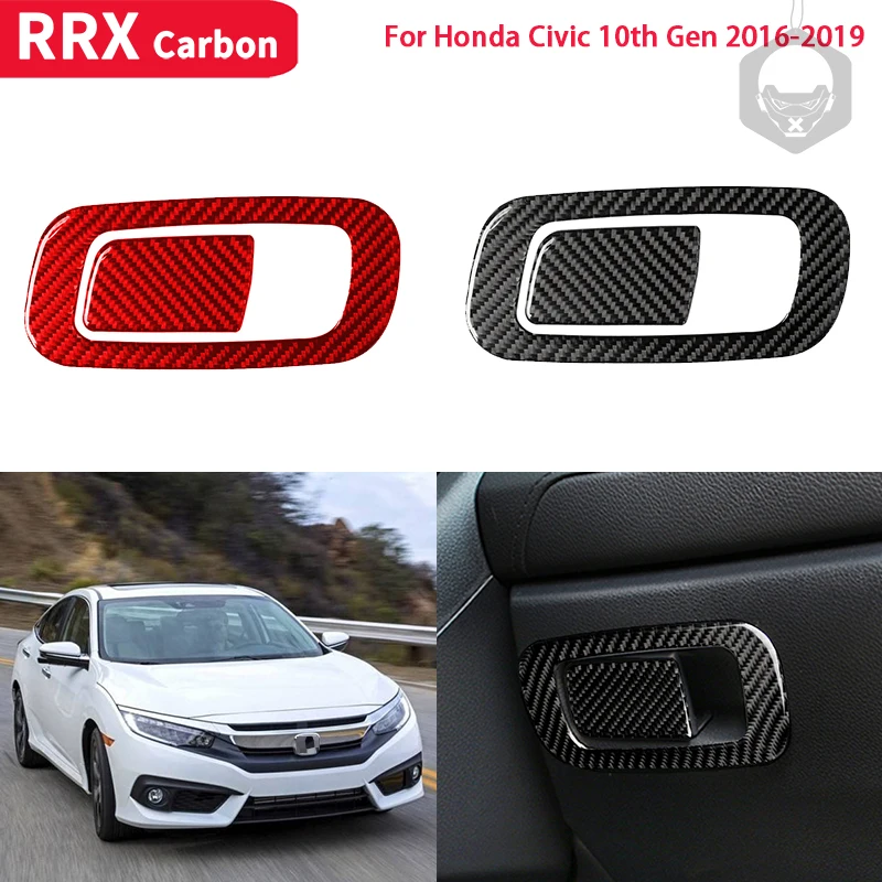 

For Honda Civic 10th Gen 2016 2017 2018 2019 Car Carbon Fiber Sticker Copilot Glove Box Handle Decor Frame Cover Car Sticker