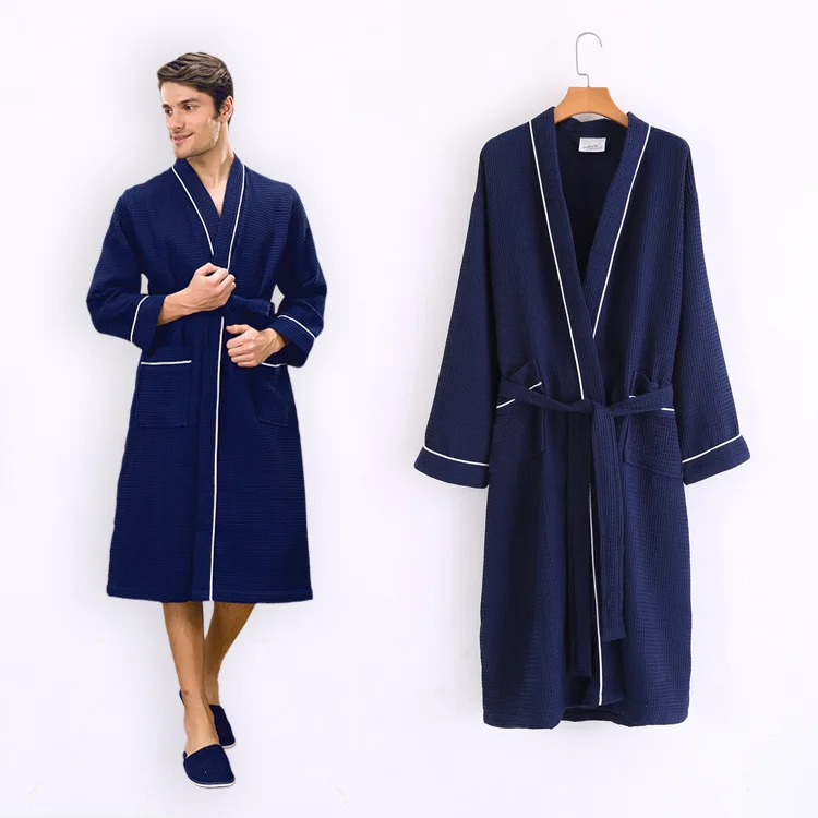 Халат вафельный мужской тонкий халатный банный халат с длинным рукавом в