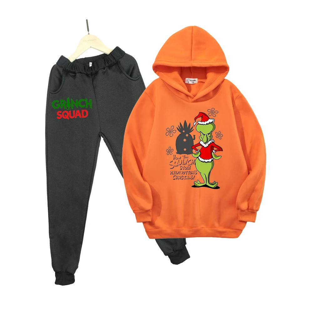

Children Set Funny Grinch Hoodie 2PCS Set Hooded+Pants Suit Clothes Child Boy Girls Kids Clothing Sweatshirts Children's Outwear