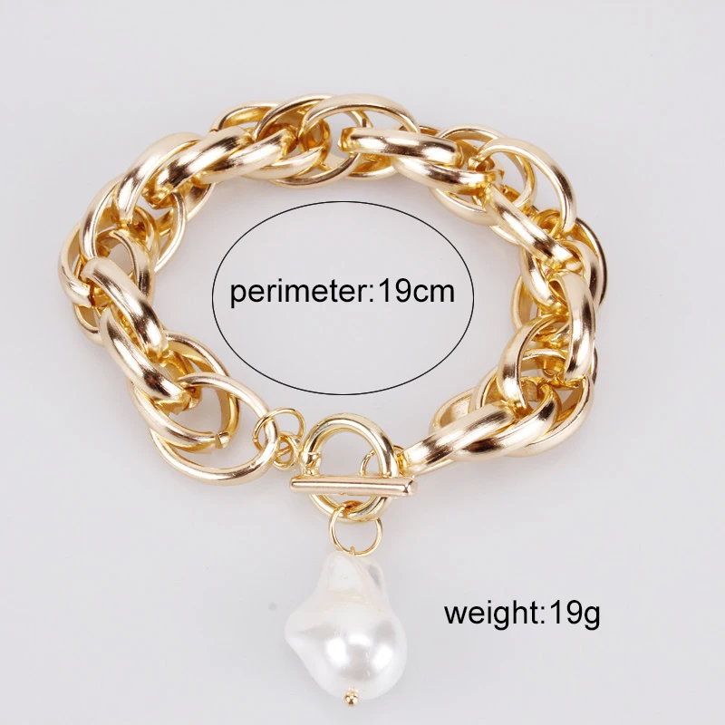 Винтажный барокко неправильный жемчужный браслет-браслет для женщин золотого цвета модного замочка с толстыми замками на звеньях ювелирных изделий.