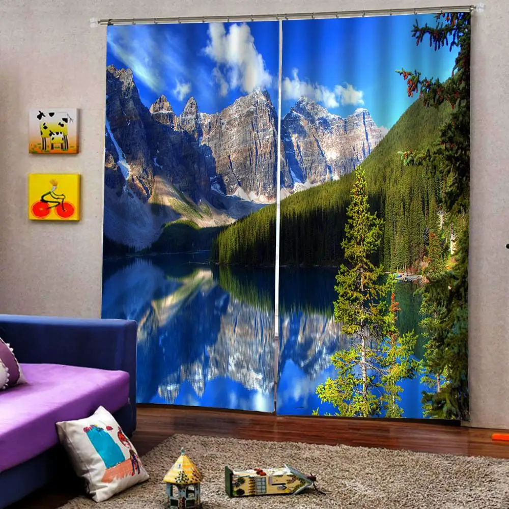 

Blackout curtains blue sky lake 3d curtains 3d curtains new bay window balcony thickened windshield blackout curtains