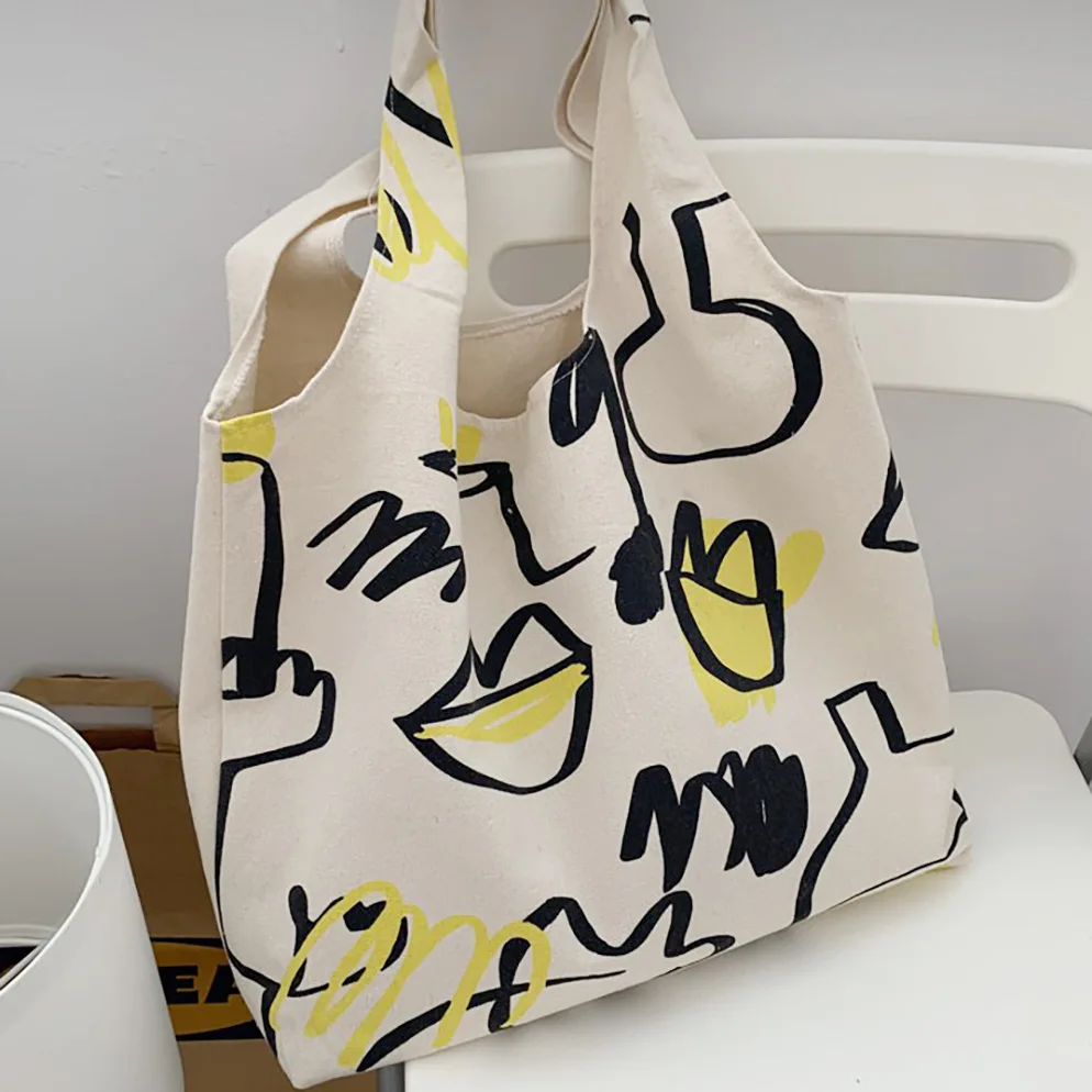 

Lazy style fashion simple graffiti lines all-match shoulder bag canvas bags green shopping Large-capacity handbag