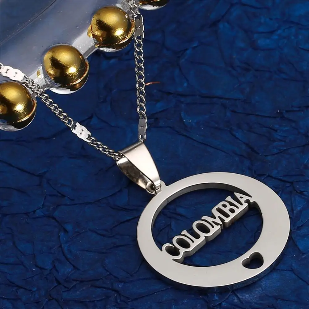 Stainless Steel Round Alphabet Colombia Pendant Necklace Heart Charm Women Jewelry | Украшения и аксессуары