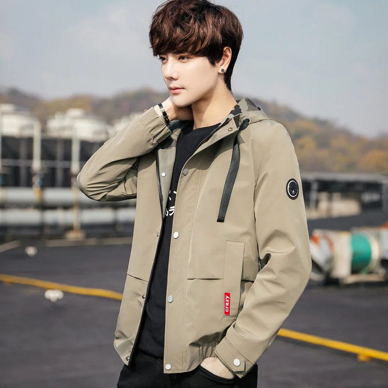 

Men's jacket 2021 spring new youth student coat casual handsome simple hooded long sleeved top