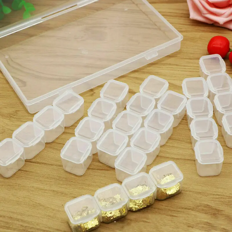 

28 Grid Clear Plastic Jewelry Storage Box Organizer Nail Art Decor Rhinestone Gem Bead Display Jewelry Case Beads Holder