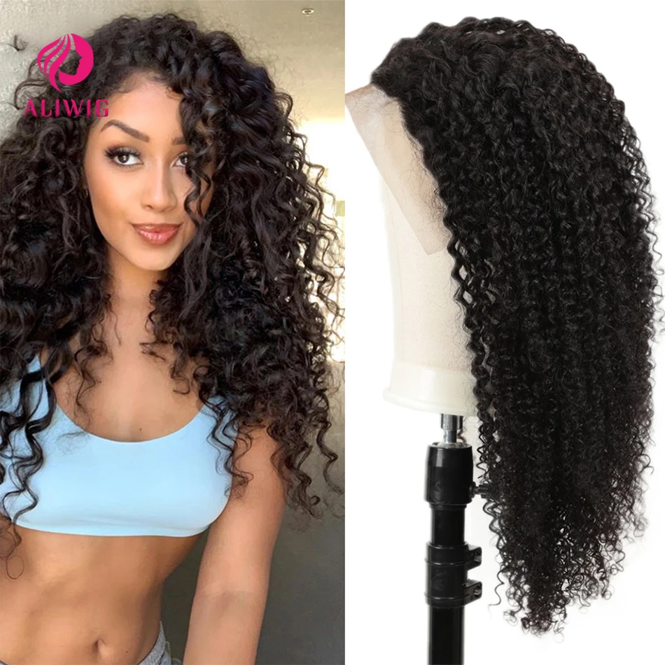 

Aliwig Hair Kinky Curly Remy Kinky Curly 100% Human Hair Wig Pre Plucked 13x4 Lace Front For Women Wigs With Baby Hair 32 Inch
