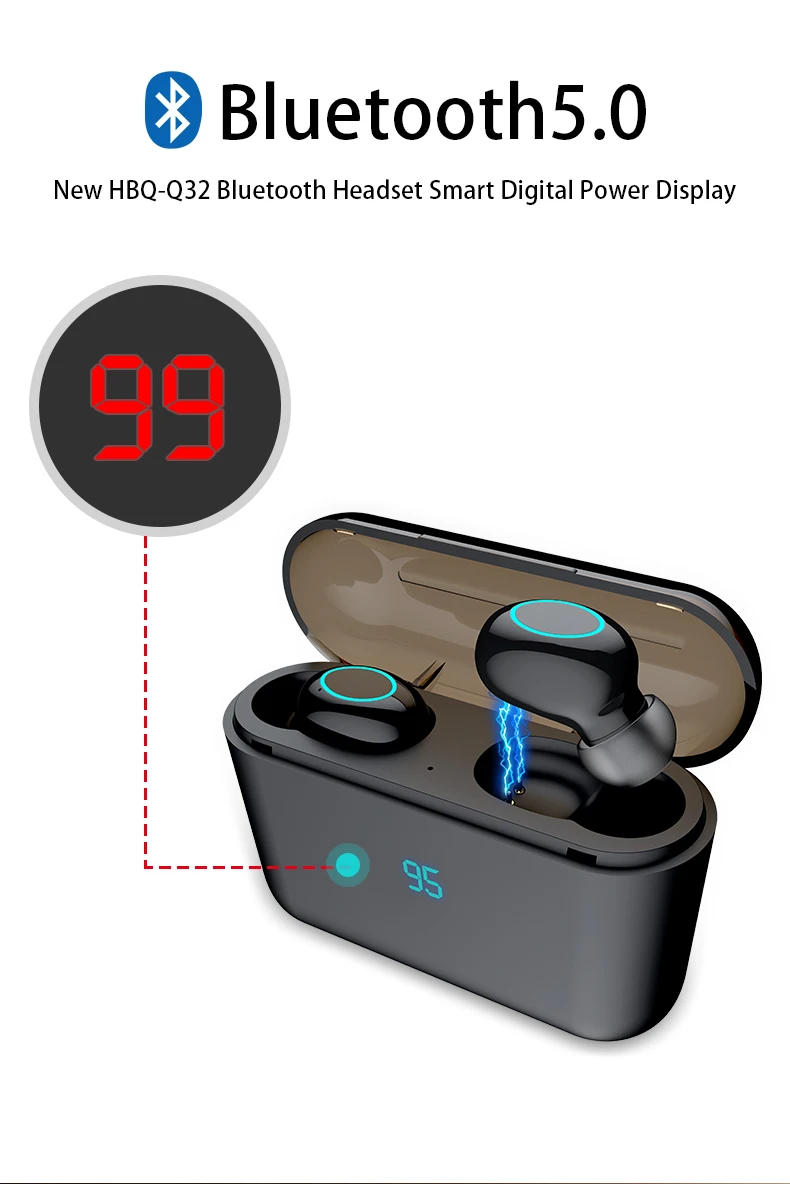 HBQ Touch Bluetooth V5.0 наушники портативные TWS беспроводные мини наушники 3D стерео гарнитура 1500 мАч как внешний аккумулятор с светодиодный дисплеем