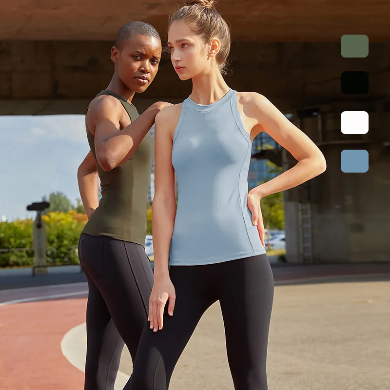 Топ для йоги бесрукавный высокоэластичный со встроенным бюстгальтером без