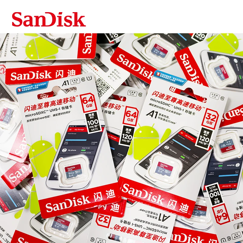 - SanDisk   16  32  64  128  256   A1 SDXC 120 /. UHS-I Class10   micro SD +  + -