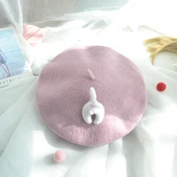 japanese cute cat ass beret soft sister pink wool felt bud painter hat children